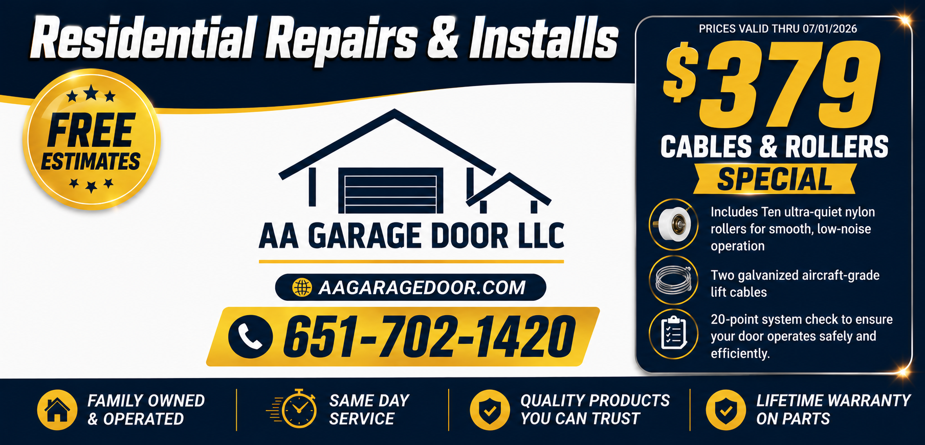 $379 Roller and Cable Replacement Package