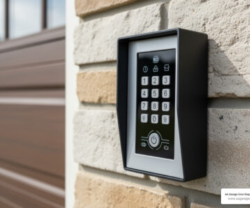 garage door keypad mounted on exterior wall, modern home, keyless entry close-up