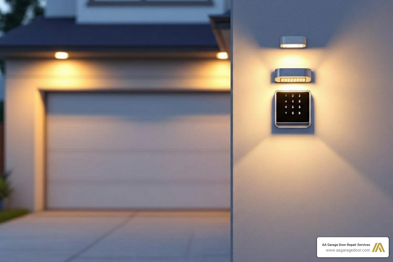 modern, well-lit garage with a sleek keypad mounted on the exterior wall - code for garage door