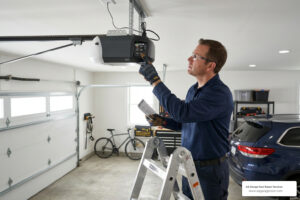 professional technician preparing to program a garage door opener motor unit