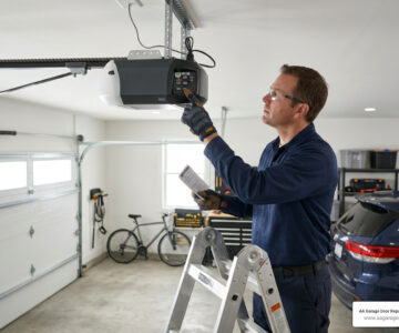 professional technician preparing to program a garage door opener motor unit