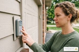 homeowner programming a garage door keypad