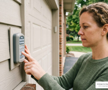 homeowner programming a garage door keypad