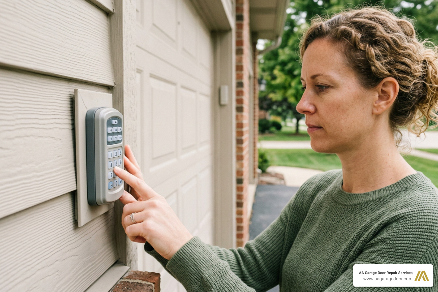 homeowner programming a garage door keypad
