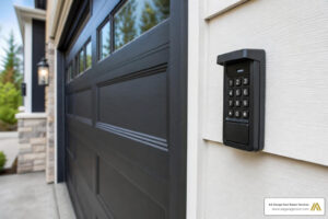 garage door keypad mounted on exterior wall next to modern garage door