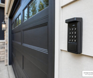 garage door keypad mounted on exterior wall next to modern garage door